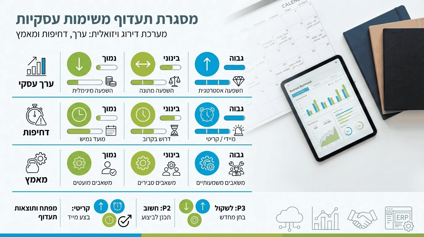 תרשים המציג את השלבים לתעדוף משימות שיפור ואופטימיזציה במערכת ERP לאורך השנה