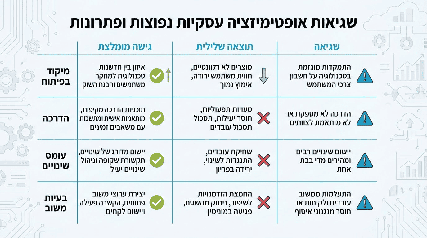 אינפוגרפיקה של טעויות נפוצות באופטימיזציה שוטפת ודרכים להימנע מהן